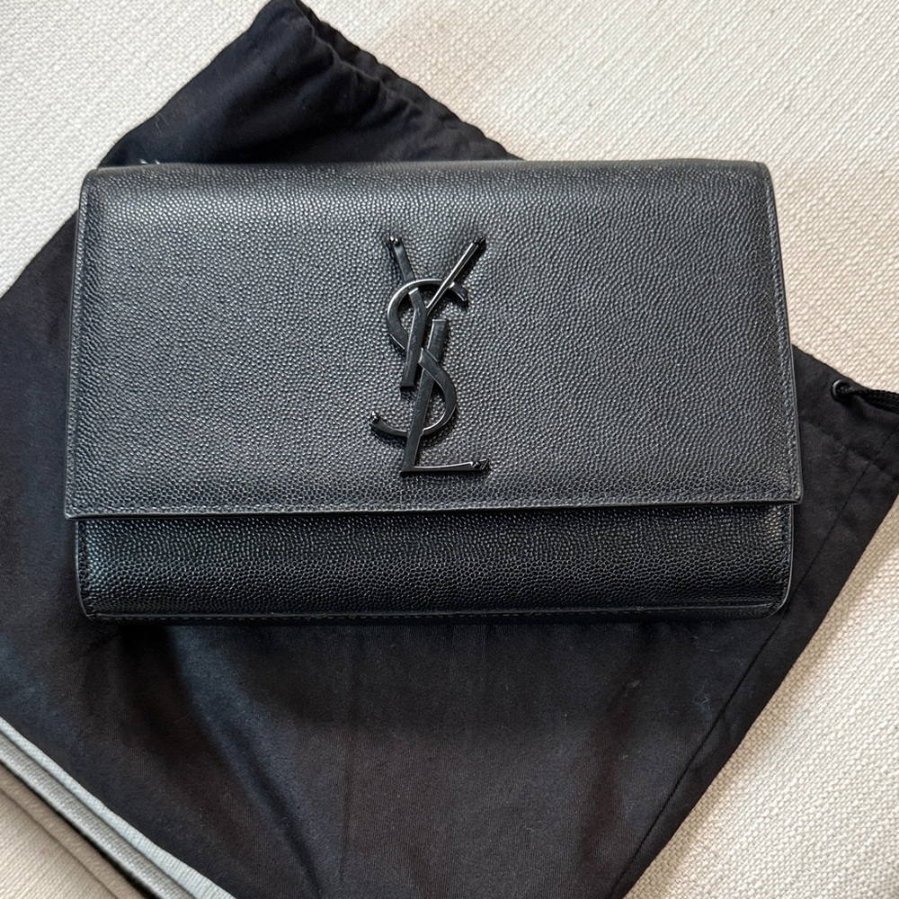 Kate Small YSL Crossbody Bag in Grained Leather
 Black Leather Clutch/crossbody